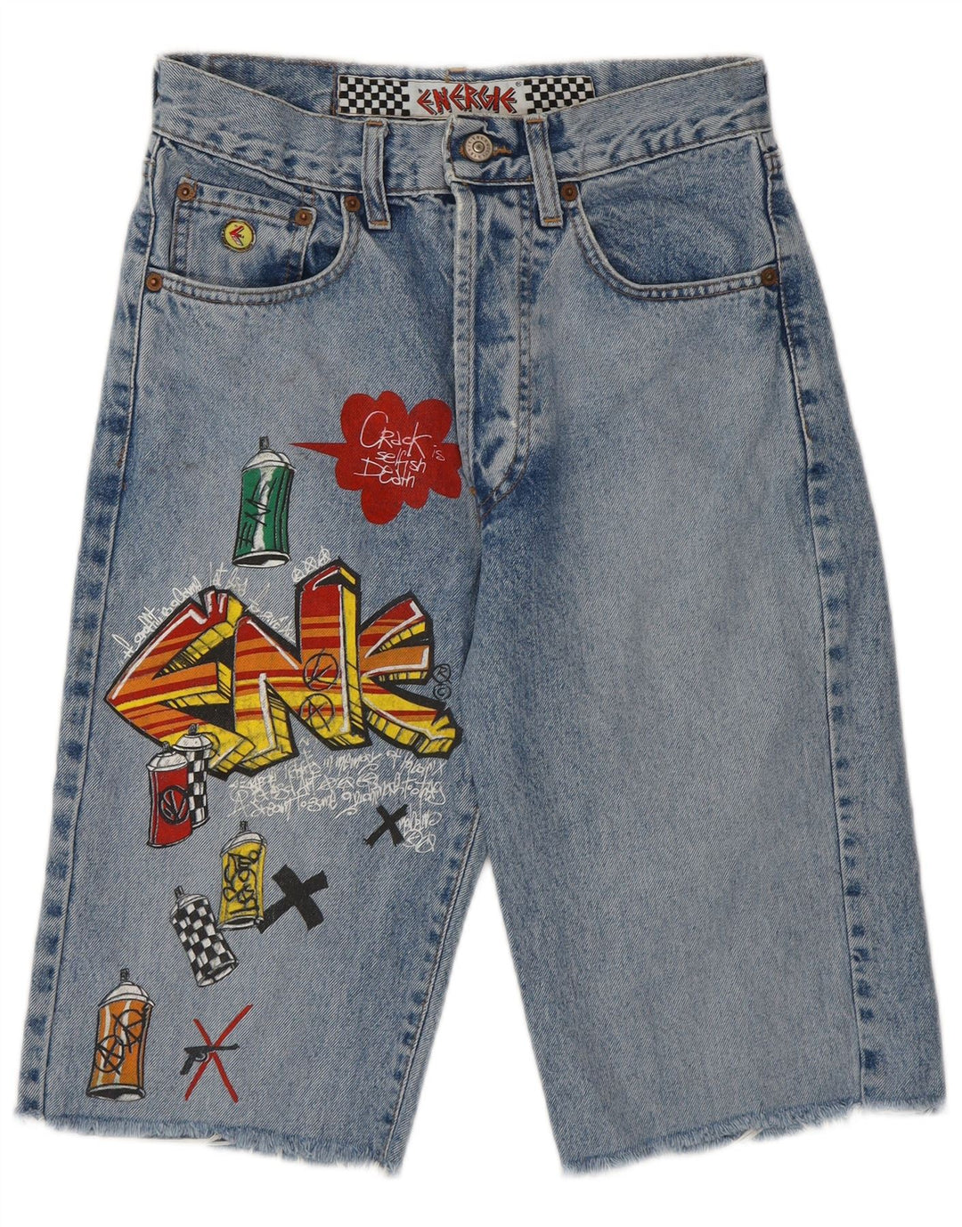 Pantaloni scurți din denim Bermude Graffiti Graphic pentru femei Energie W28 Medium Blue