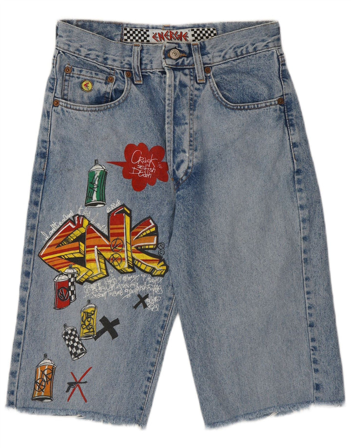 Pantaloni scurți din denim Bermude Graffiti Graphic pentru femei Energie W28 Medium Blue
