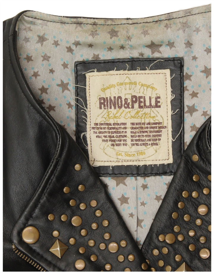 Jachetă de piele RINO & PELLE Crop Biker pentru femei UK 12 Medium Black Leather