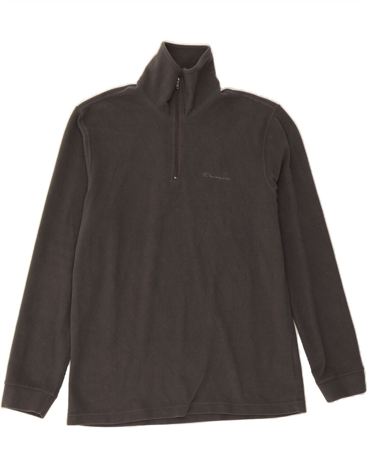 CHAMPION Mens Zip Neck Fleece Jumper Medium Grey Polyester Vintage Champion and Second-Hand Champion from Messina Hembry 