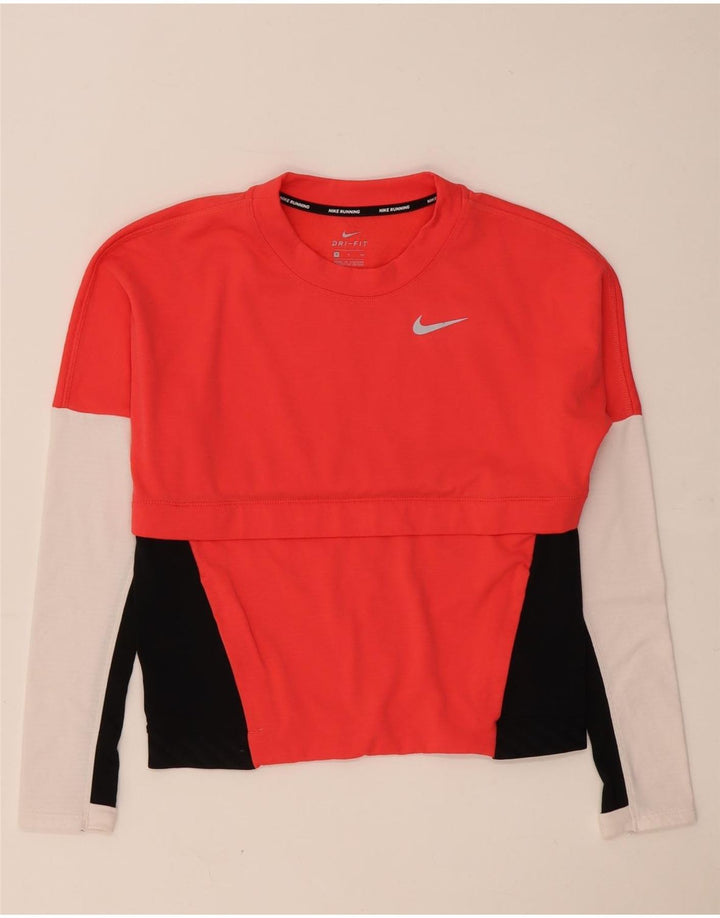 Top supradimensionat cu mânecă lungă pentru femei Nike Dri Fit UK 10 Small Red Colorblock