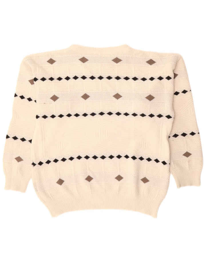 Pulover vintage pentru bărbați cu gâtul turnat XL alb Argyle/Diamond