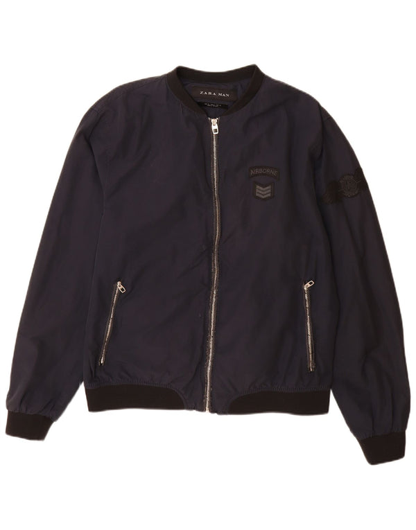 Jachetă Bomber pentru bărbați Zara UK 42 XL, albastru bleumarin, bumbac color bloc