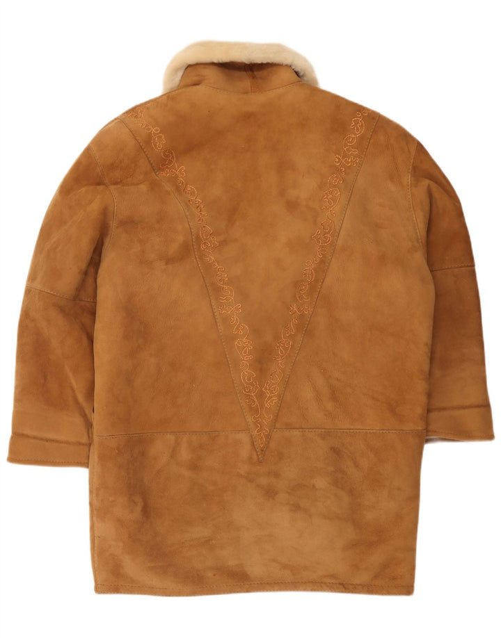 Palton supradimensionat din shearling vintage pentru femei IT 44 maro mediu din shearling