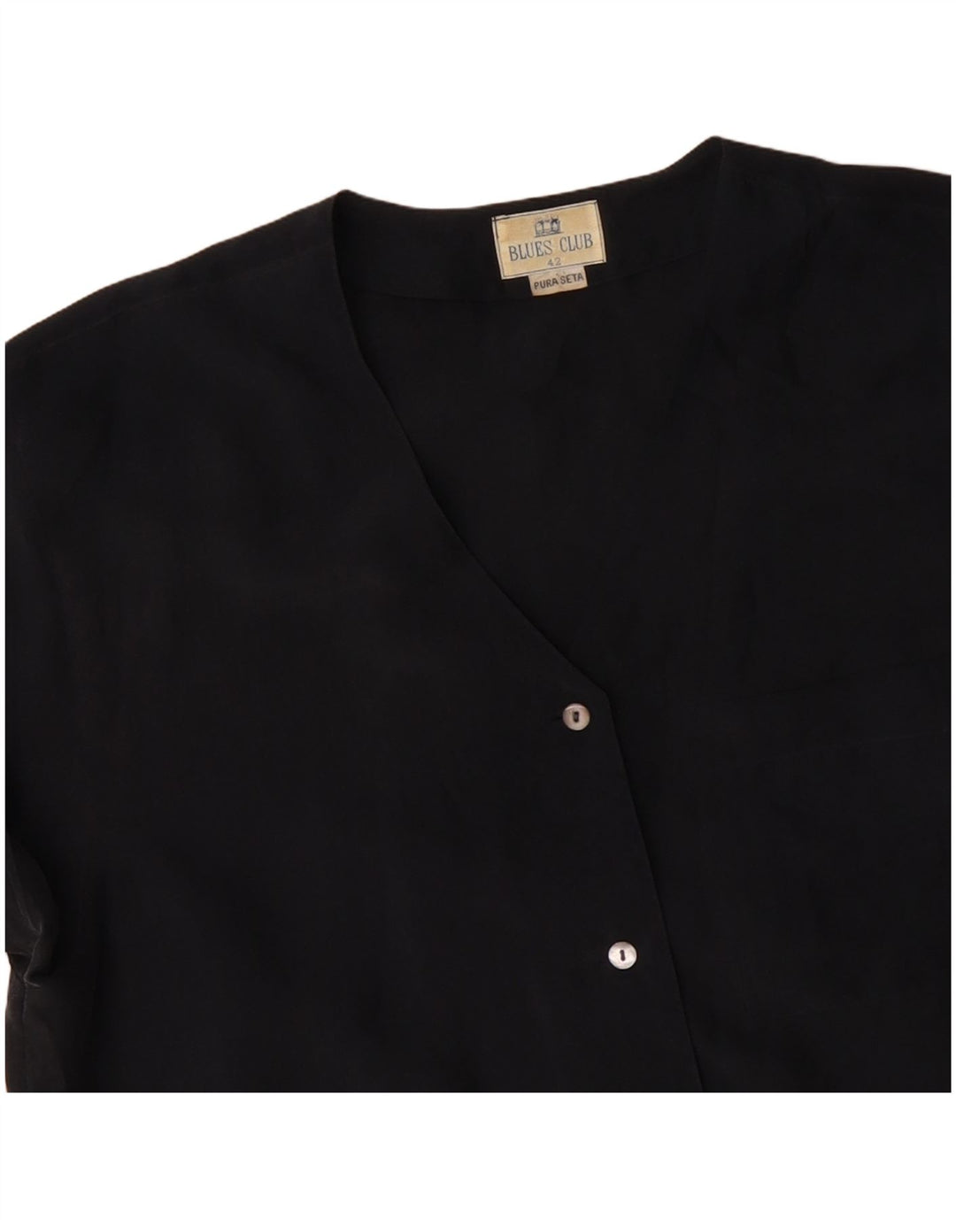 Bluză cămașă cu mânecă scurtă pentru femei BLUE CLUB IT 42 Mătase medie neagră