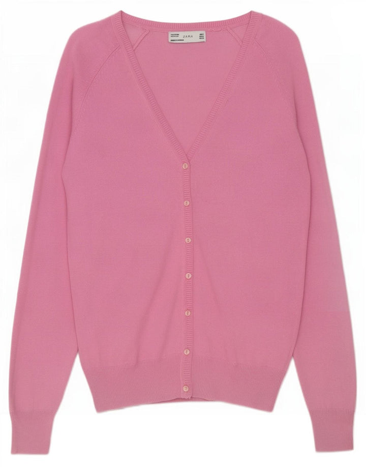 Pulover cardigan pentru femei Zara UK 12, bumbac roz mediu