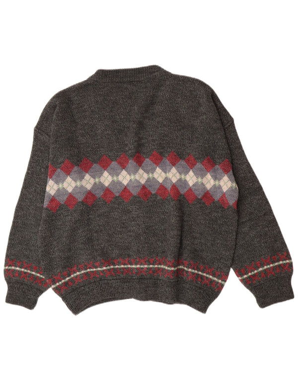 Pulover Cardigan Vintage pentru bărbați XL Gri Argyle/Diamond