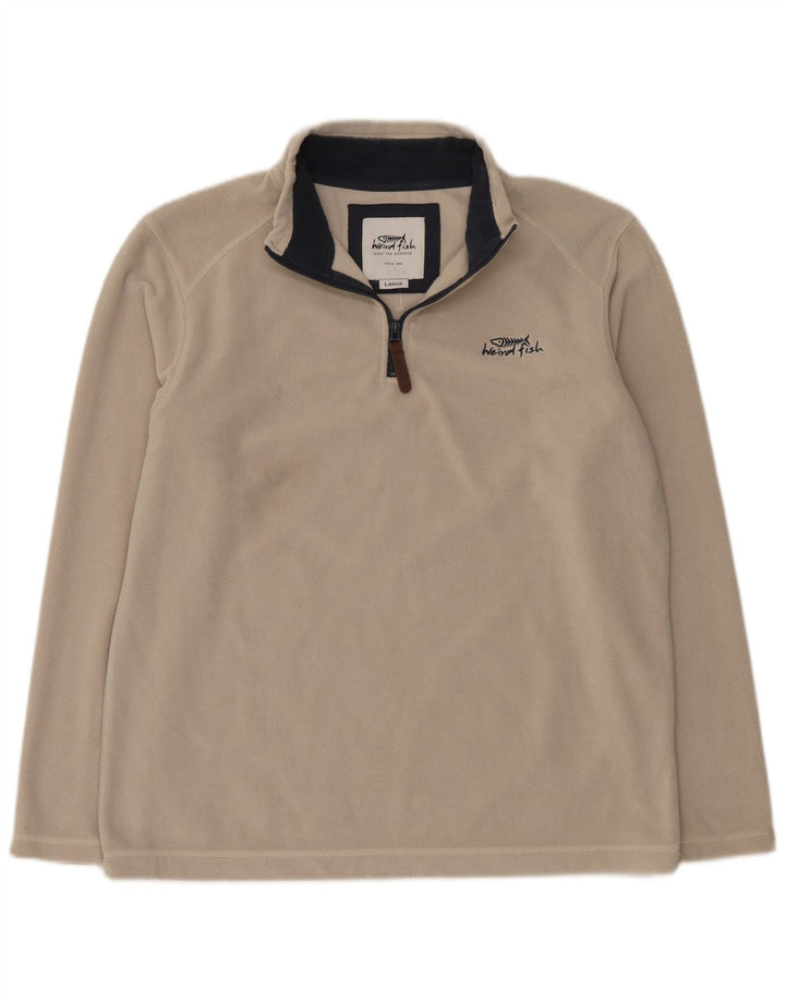 Pulover pentru bărbați Weird Fish, cu fermoar și gât, din lână, mare, din poliester alb