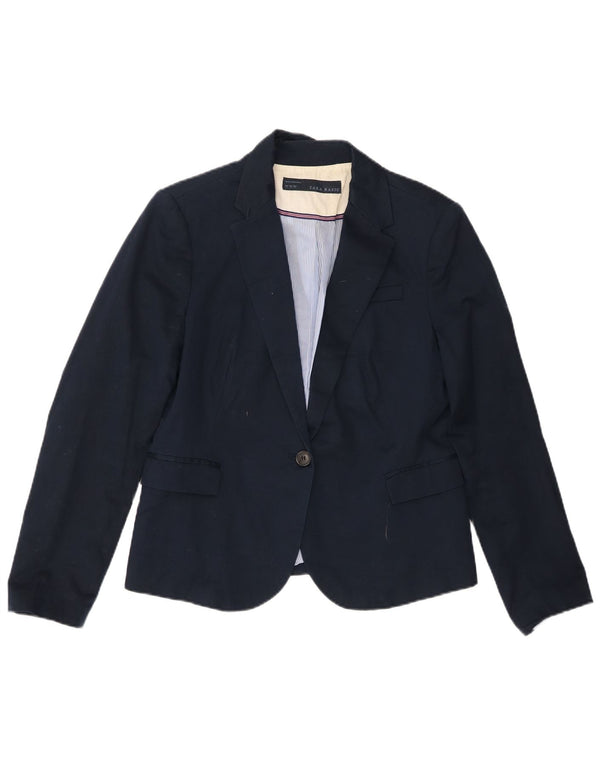 Blazer pentru femei Zara cu 1 nasture UK 18 XL Bumbac bleumarin
