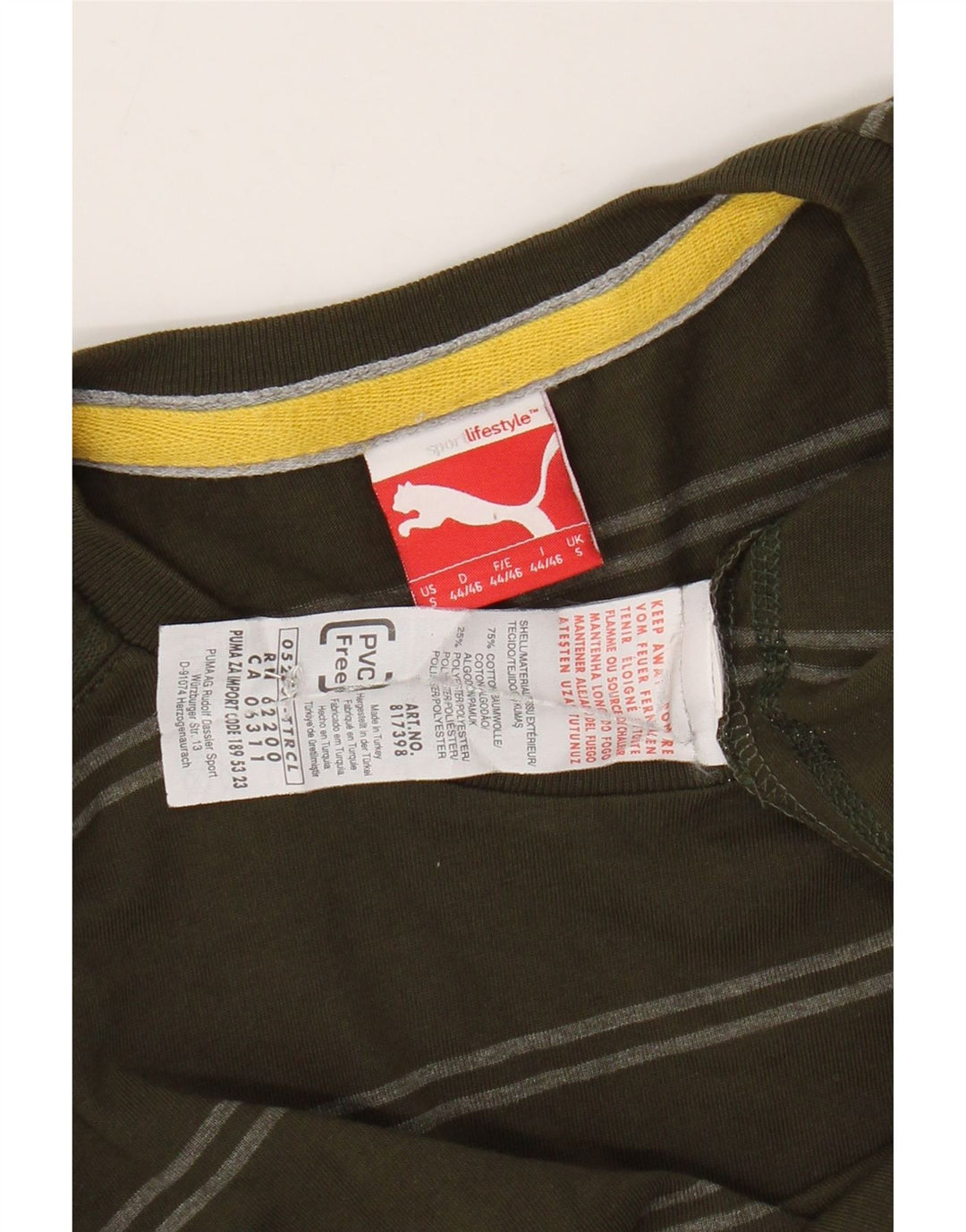 Top pentru bărbați PUMA cu mânecă lungă, bumbac cu dungi mici kaki