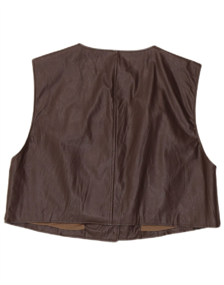 Gilet din piele vintage pentru femei crop supradimensionat UK 14 maro mediu