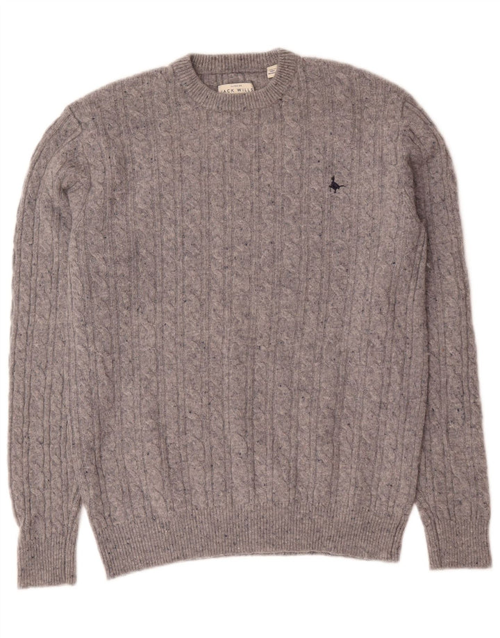 Pulover Jack Wills pentru bărbați cu gât roșu din lână merinos, gri mic