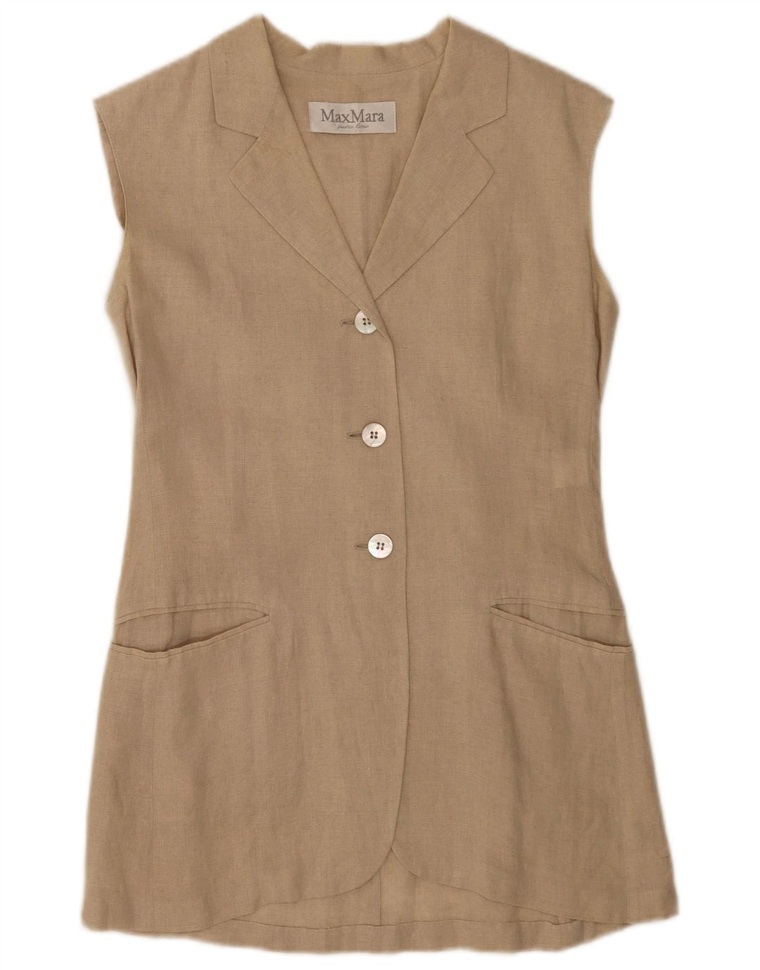 Jachetă blazer fără mâneci cu 3 nasturi pentru femei Max Mara UK 10 mic bej in