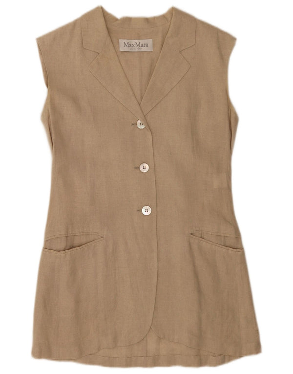 Jachetă blazer fără mâneci cu 3 nasturi pentru femei Max Mara UK 10 mic bej in