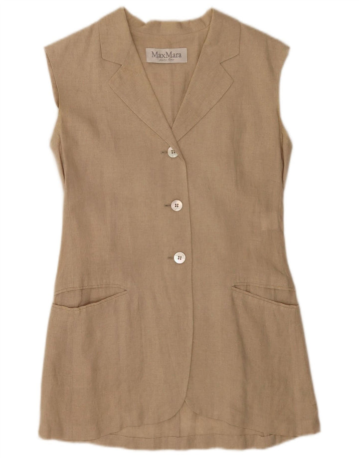 Jachetă blazer fără mâneci cu 3 nasturi pentru femei Max Mara UK 10 mic bej in
