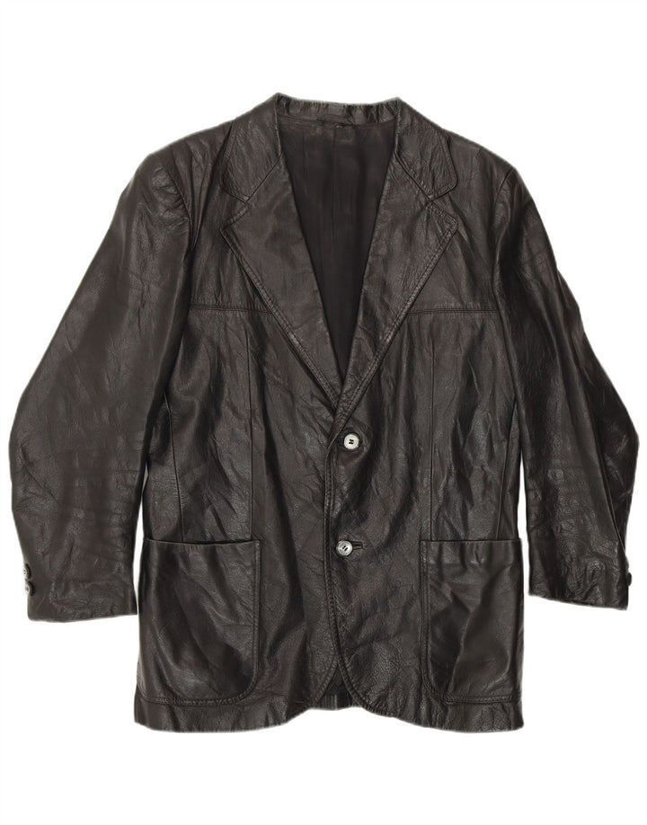 OLD ENGLAND Mens Leather 2 Button Blazer Jacket UK 38 Medium Black