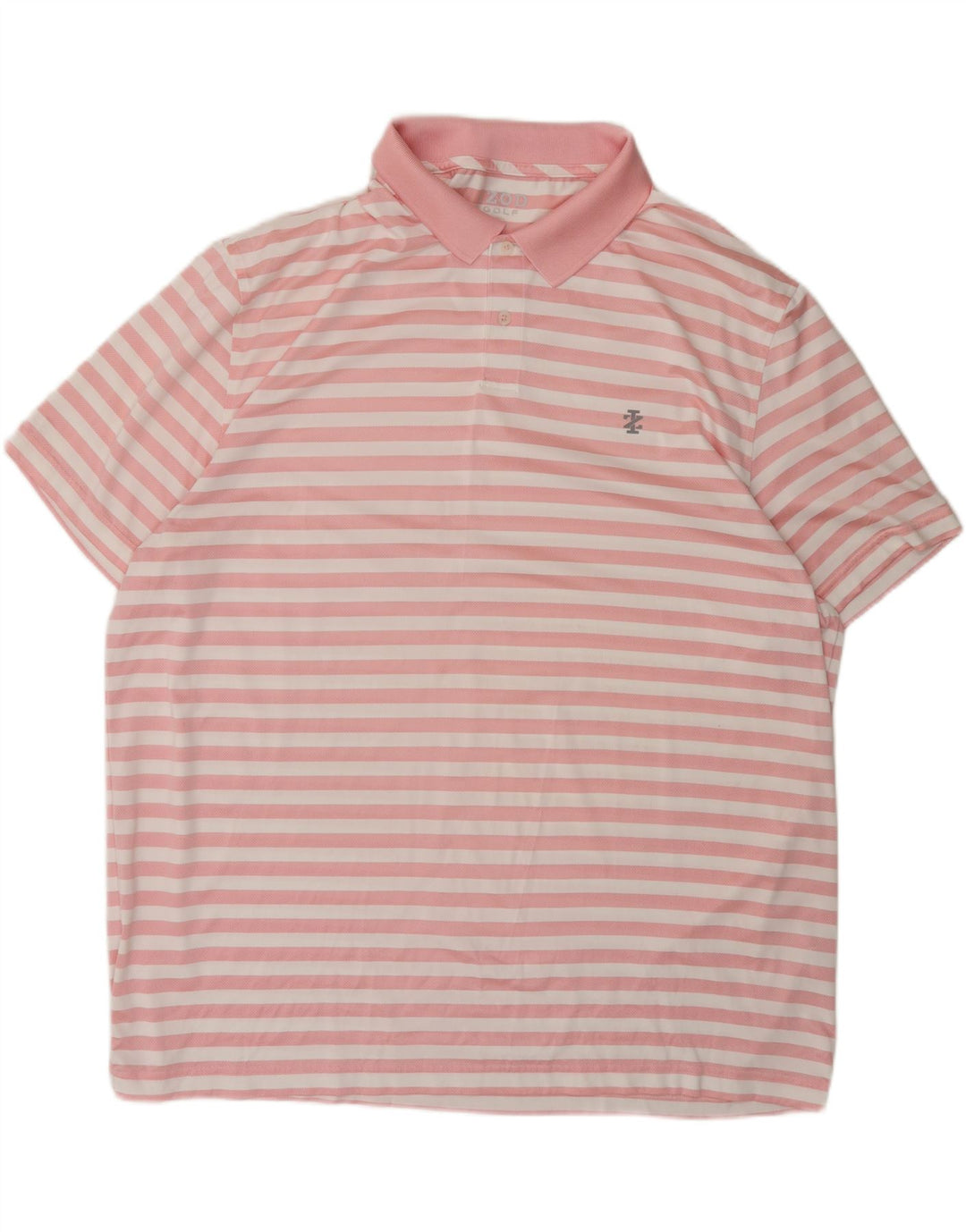 IZOD Mens Polo Shirt 2XL Pink Striped Polyester Vintage Izod and Second-Hand Izod from Messina Hembry 