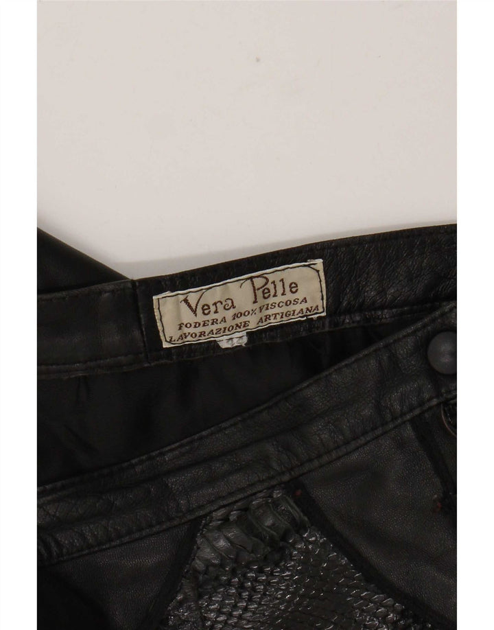 Fusta din piele vintage pentru femei IT 44 Medium W28 Negru Mozaic