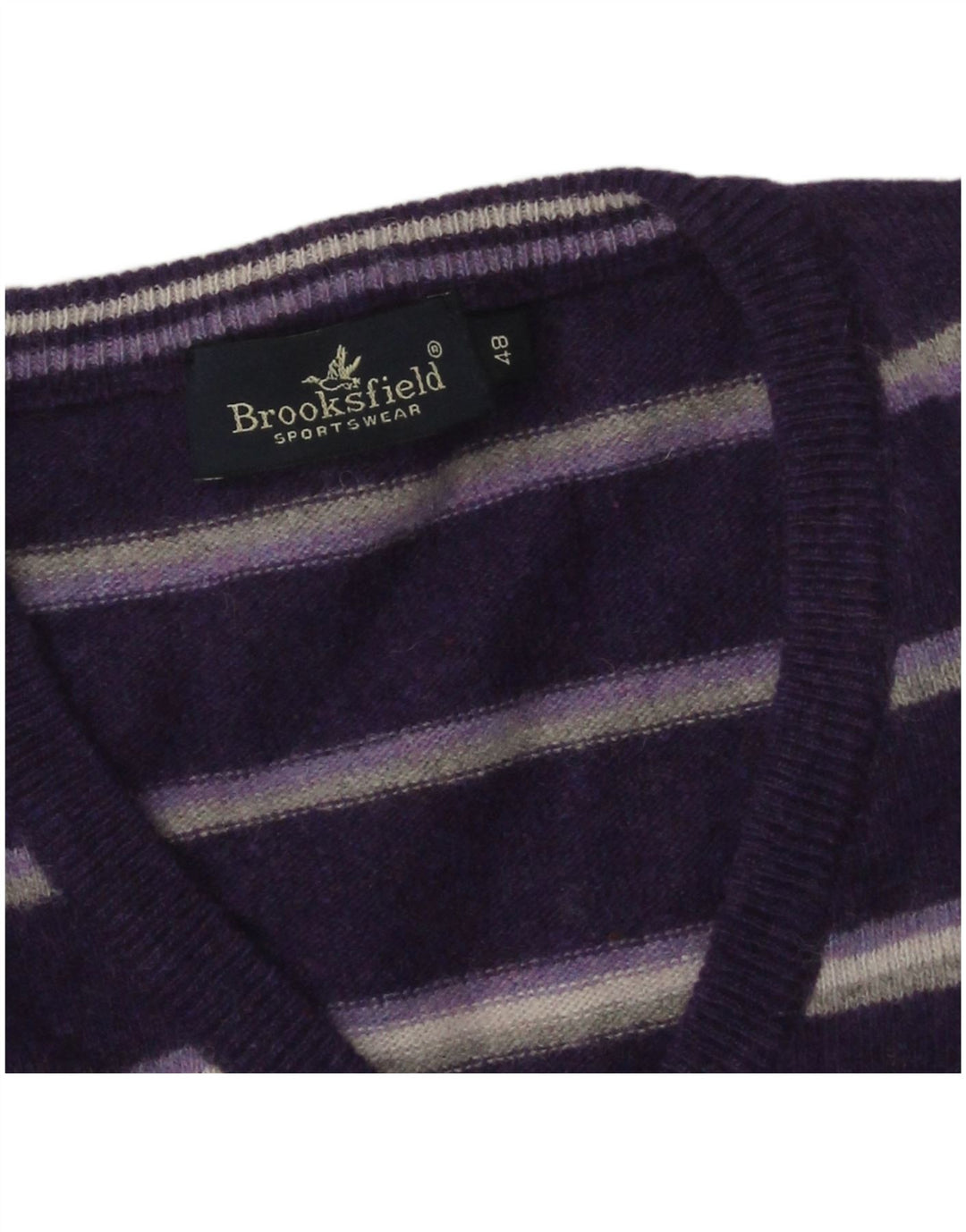 Pulover Brooksfield pentru bărbați, cu decolteu în V, IT 48, lână cu dungi violet mediu