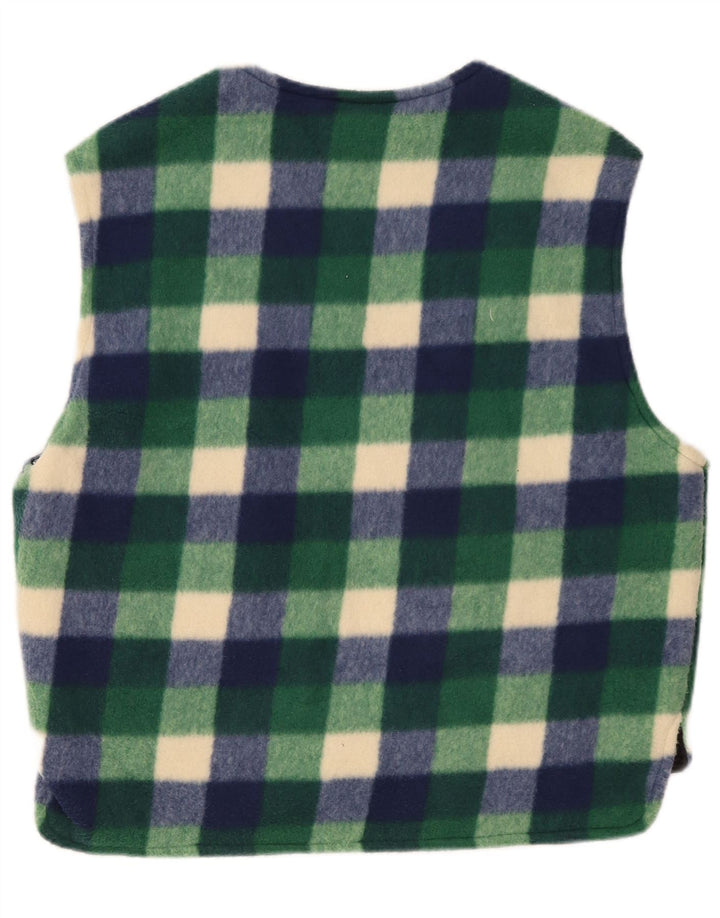 Gilet vintage pentru bărbați din fleece UK 38 Medium Green Gingham Poliester