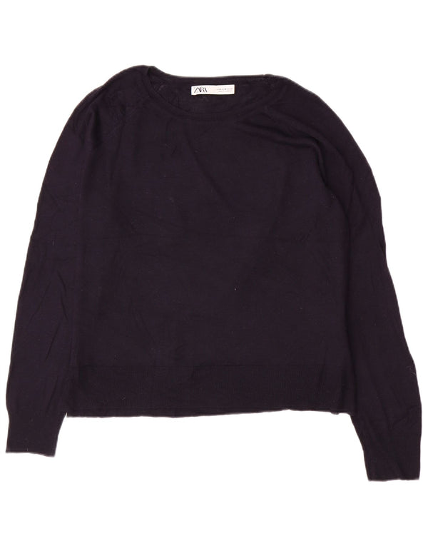 Pulover pentru femeie Zara cu gât de barcă UK 14 Medium Bleumarin Viscoză