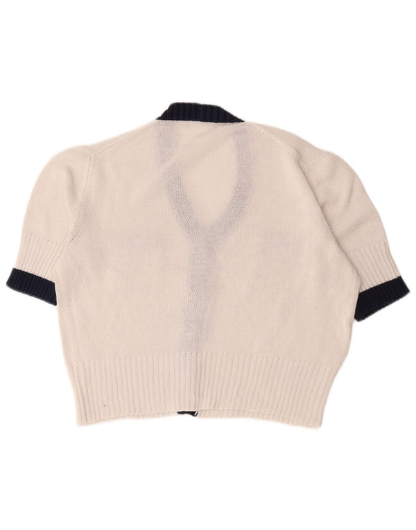 Cardigan vintage cu mânecă scurtă pentru femei UK 12 Medium White Colorblock