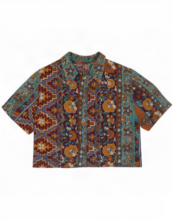 Vintage Womens Crop Shirt Bluse UK 14 Medium Multicolor Floral