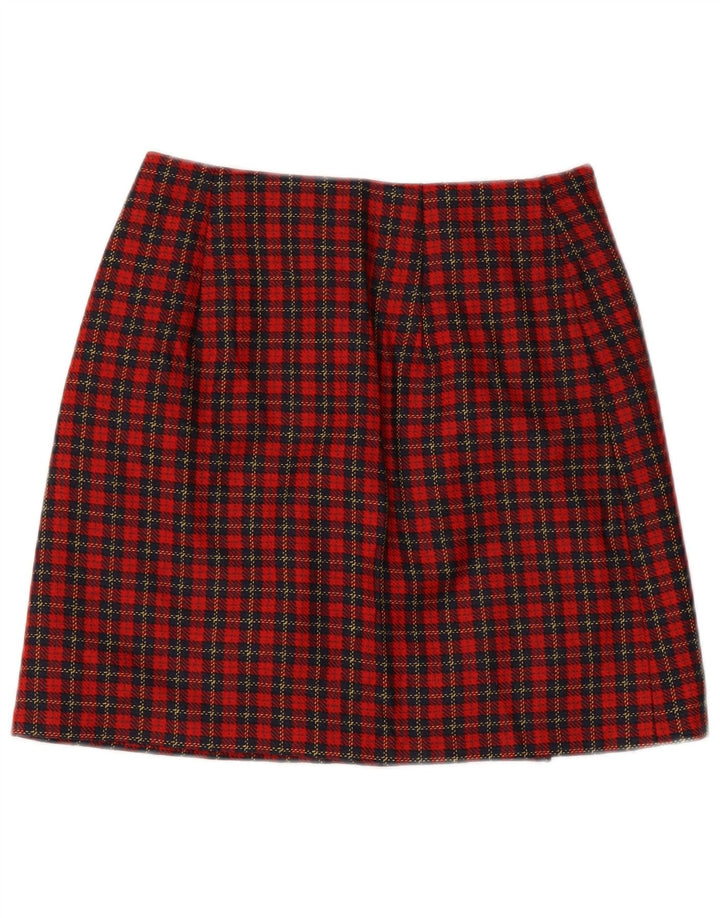 Fusta Mini Wrap Vintage Femei IT 42 Medium W28 Red Check Lână virgină