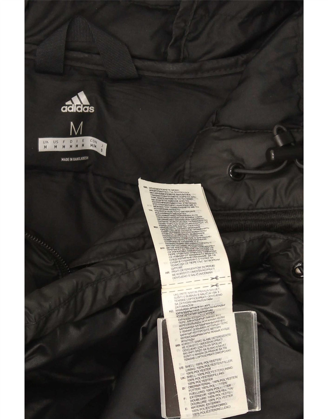 Jachetă căptușită cu glugă Adidas pentru bărbați UK 38 Poliester mediu negru