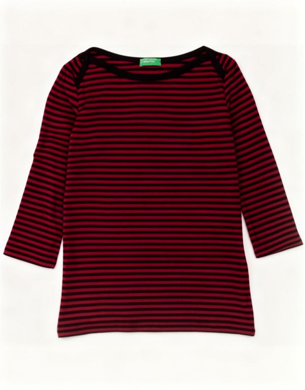 Benetton Top pentru femei cu mâneci 3/4 UK 12, bumbac cu dungi roșii medii