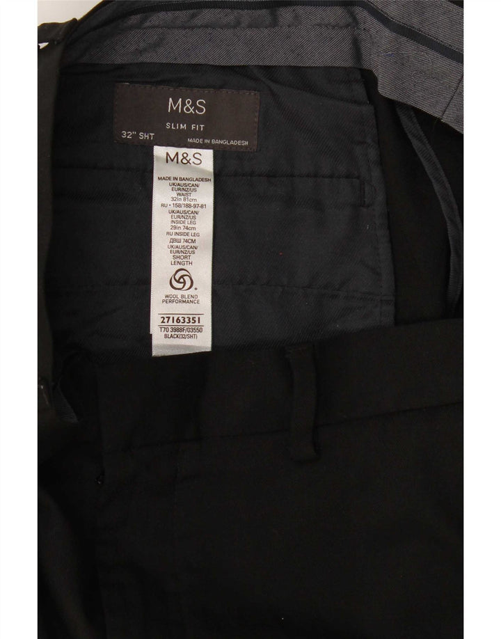 Pantaloni de costum pentru bărbați Marks & Spencer Slim Fit L32 L29 Lână neagră