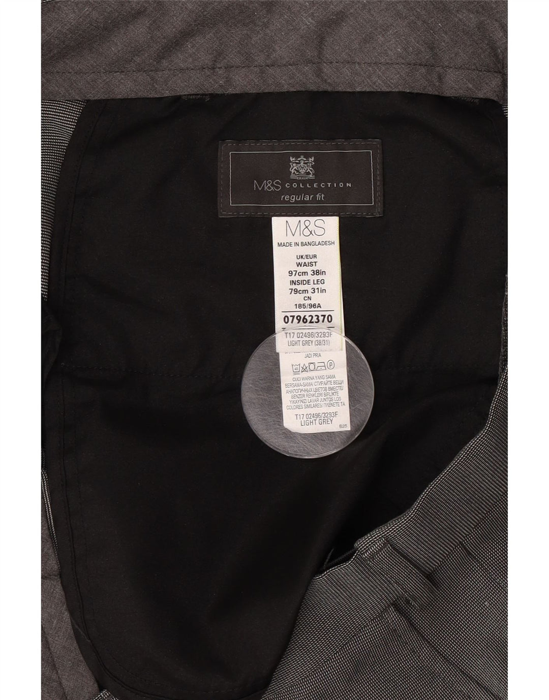Pantaloni de costum pentru bărbați Marks & Spencer, cu ajustare normală, L38 L31, poliester gri