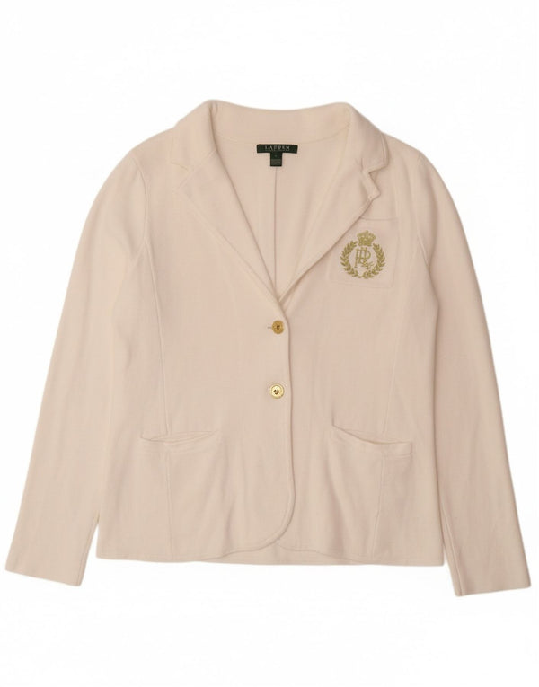 Pulover cardigan pentru femei RALPH LAUREN UK 16 mare bumbac alb