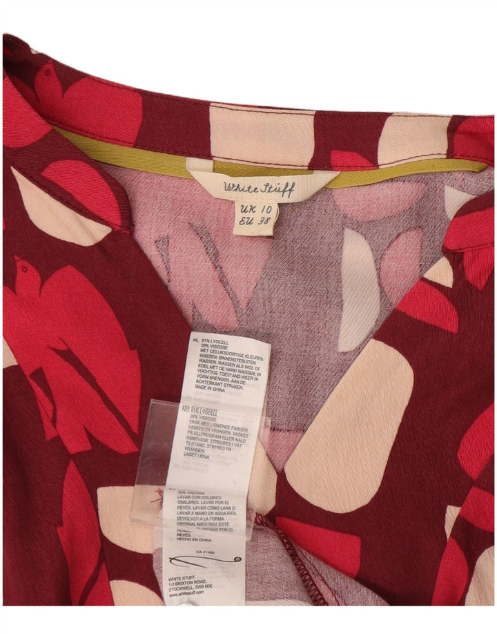 White Stuff Bluză supradimensionată pentru femei Top UK 10 Small Burgundy Geometric