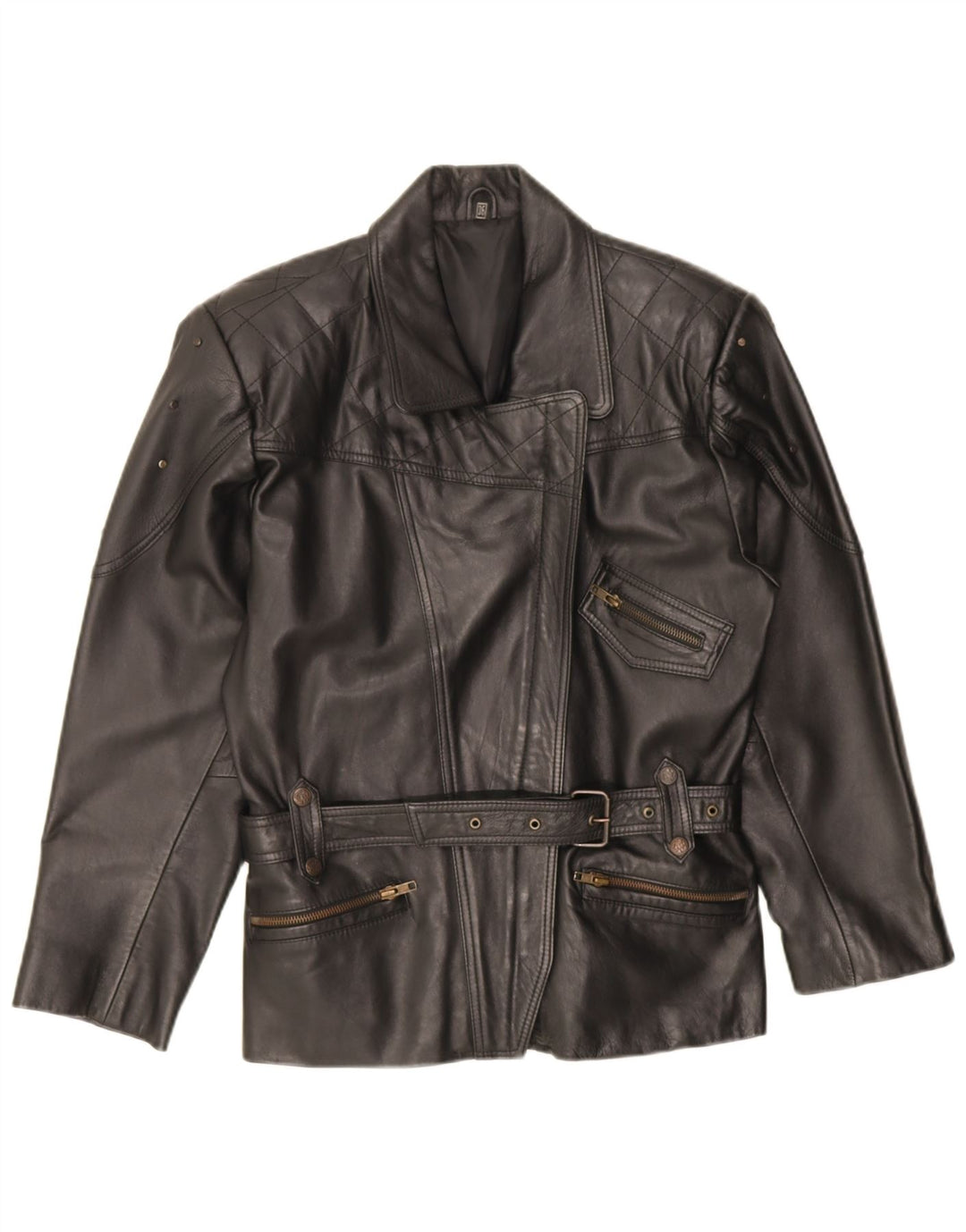 Jachetă de motociclist din piele supradimensionată pentru femei vintage EU 36 Piele neagră mică