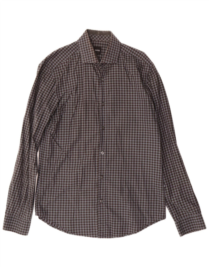 Cămașă pentru bărbați HUGO BOSS Slim Fit, gri mediu Vichy