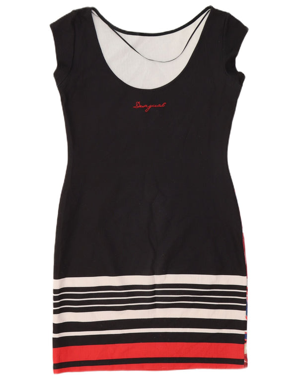 DESIGUAL Womens Bodycon Dress UK 12 Medium Black Floral Polyester