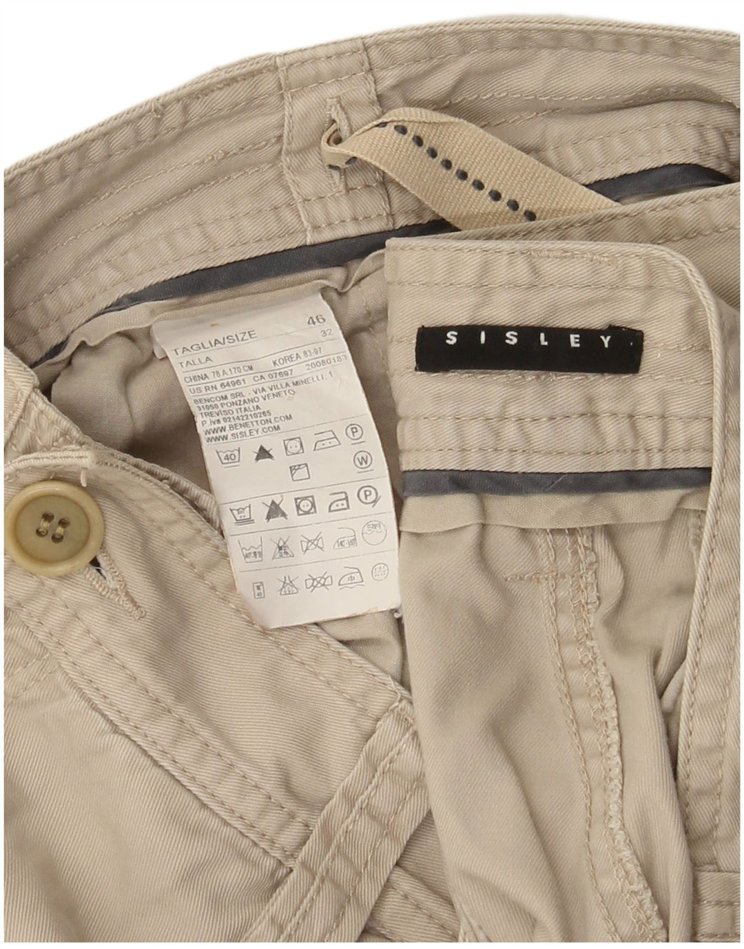 Pantaloni cargo drepti pentru femei Sisley IT 46 Large W32 L30 Bej Bumbac