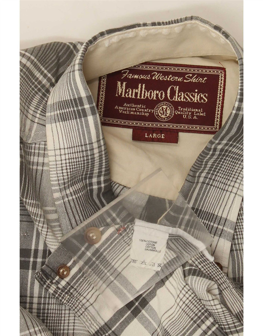 Cămașă Marlboro Classics pentru bărbați, bumbac cu carouri, gri mare