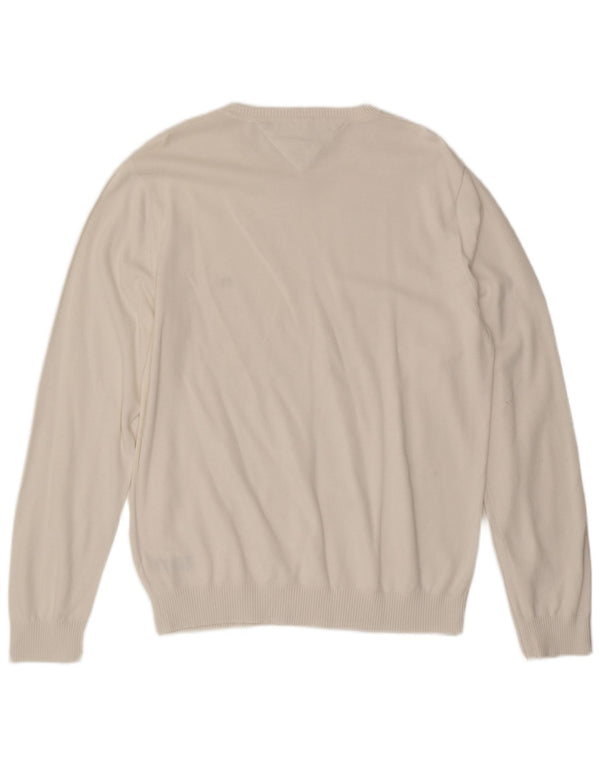 Pulover pentru bărbați Tommy Hilfiger, cu decolteu în V, XL, bumbac alb, clasic