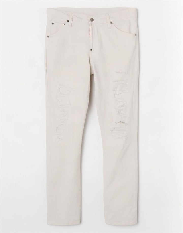 Dsquared2 Blugi slim pentru bărbați Distressed W36 L28 Bumbac alb