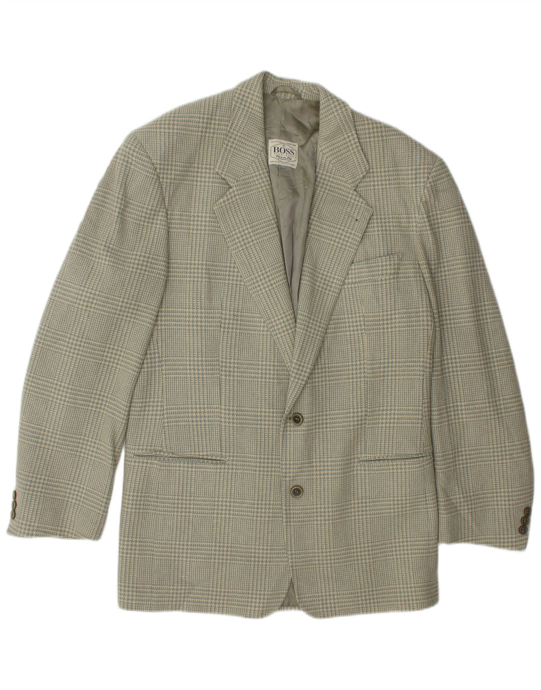 Jachetă blazer pentru bărbați Hugo Boss, cu 2 nasturi, UK 38, lână verde medie cu carouri