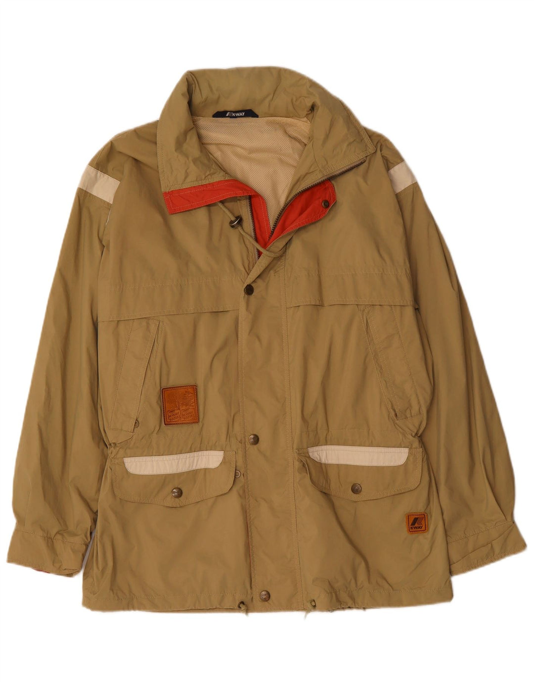 K-WAY Mens Hooded Rain Jacket UK 40 Large Beige Polyamide