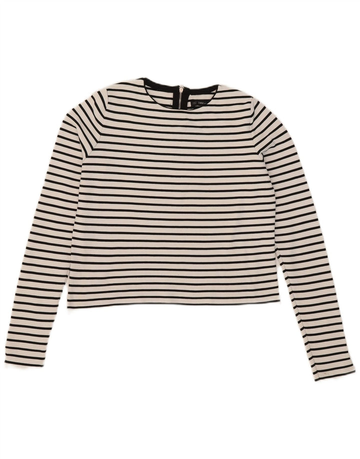 Crop Top pentru femei Zara cu mânecă lungă UK 12 Medium White Striped