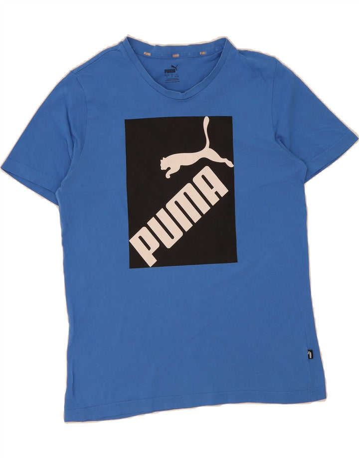 PUMA Mens Graphic T-Shirt Top Small Blue Colourblock Vintage Puma and Second-Hand Puma from Messina Hembry 