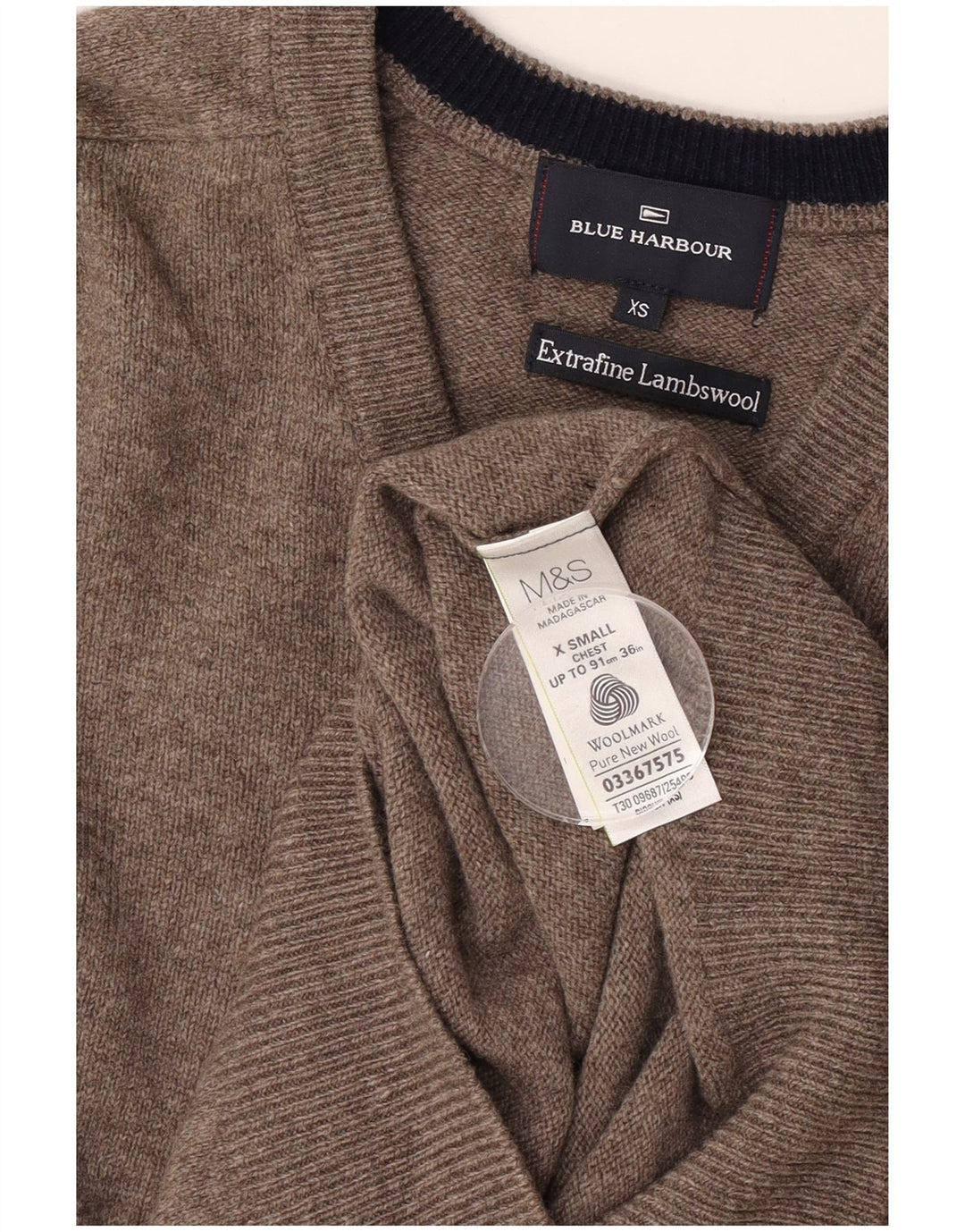 Marks & Spencer Pulover cu decolteu în V Blue Harbour pentru bărbați XS Lână de miel gri