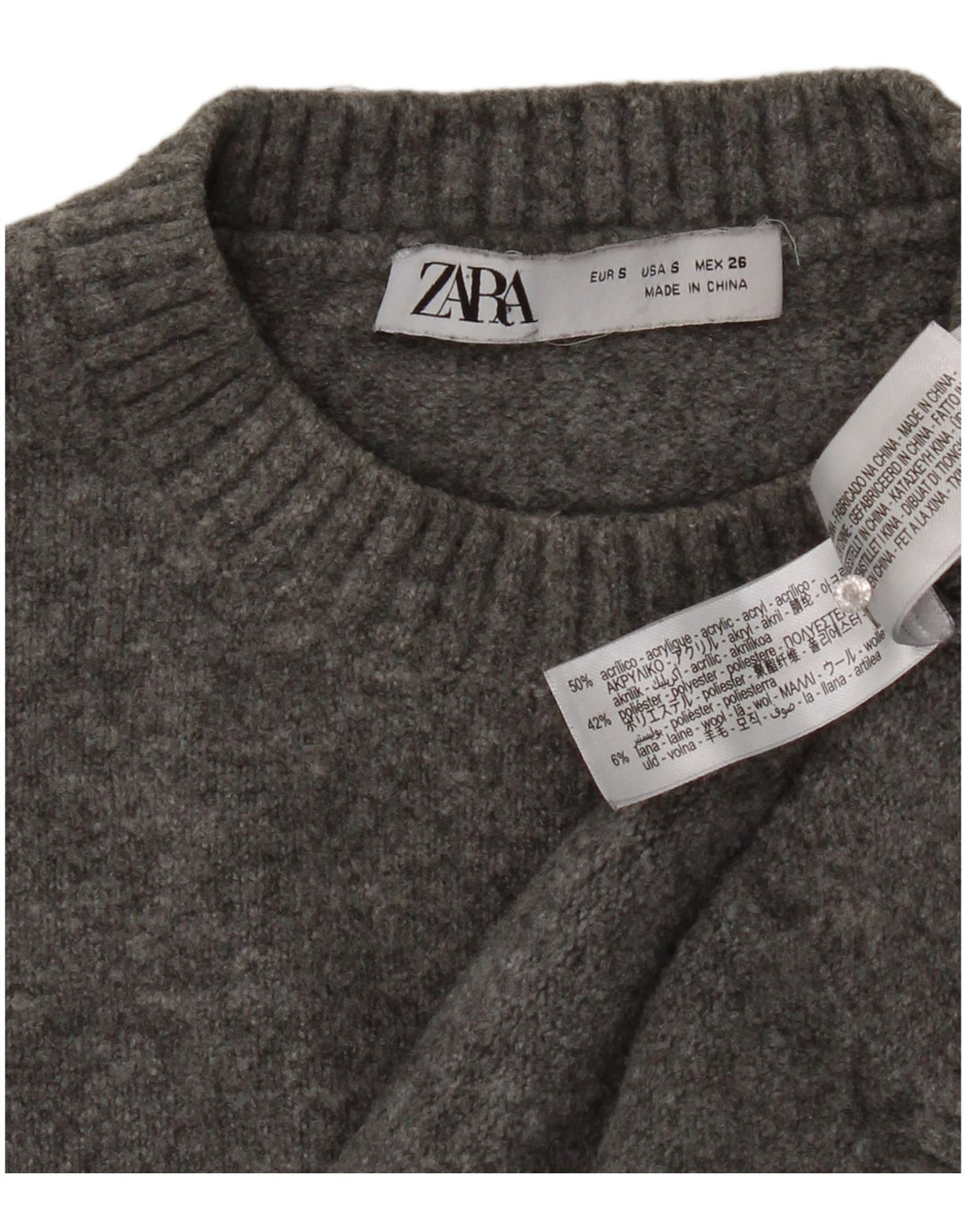 Pulover oversize cu decolteu rotund pentru femei Zara UK 10 Mic Gri