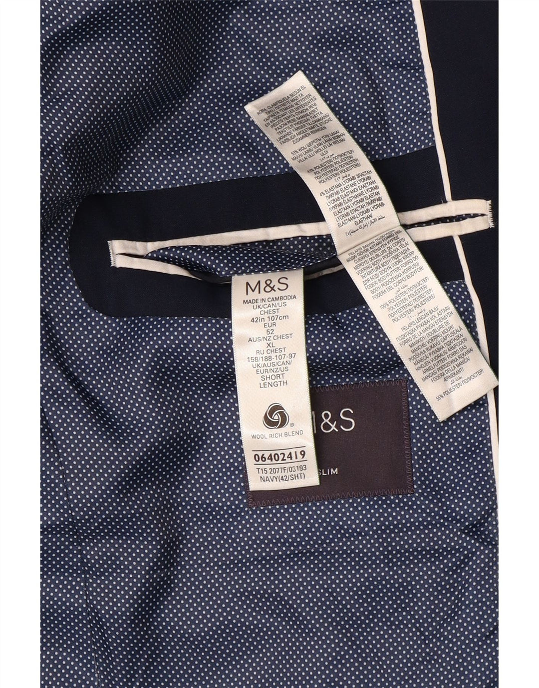 Jachetă pentru bărbați Marks & Spencer, scurtă, cu 2 nasturi, UK 42 XL Lână bleumarin