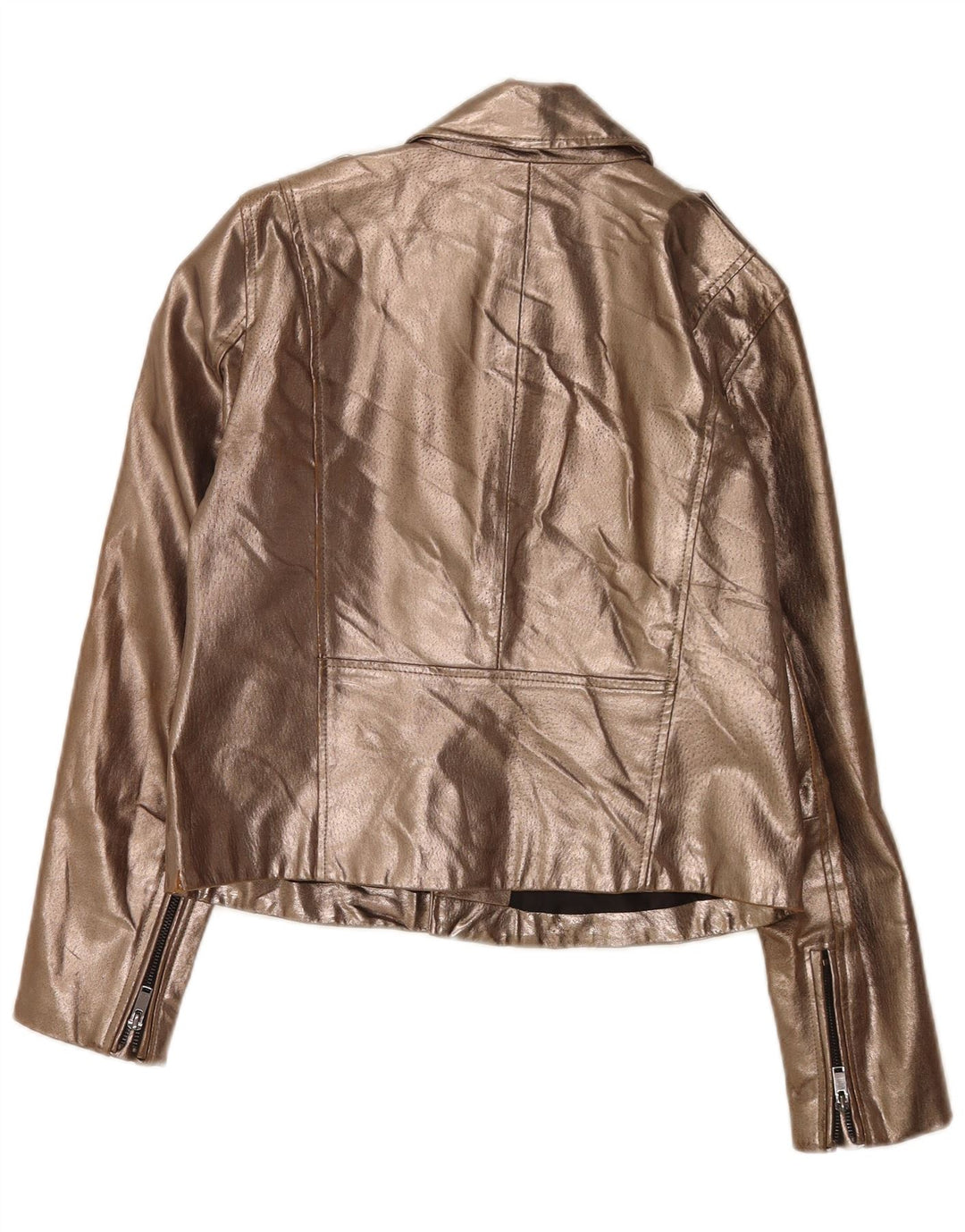 Jachetă motociclist din piele pentru femei Zara UK 14 Large Gold