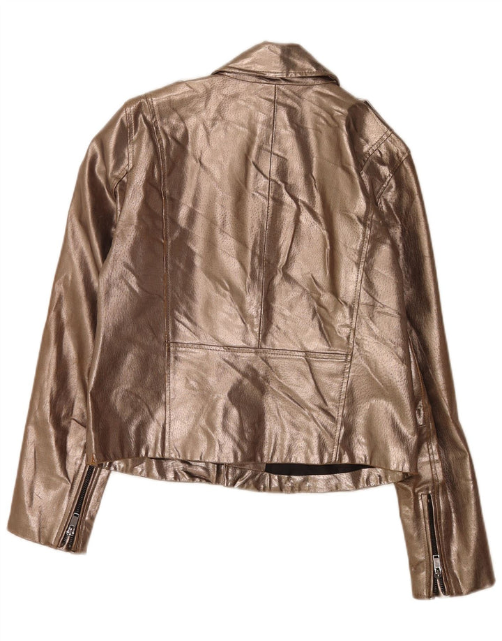 Jachetă motociclist din piele pentru femei Zara UK 14 Large Gold